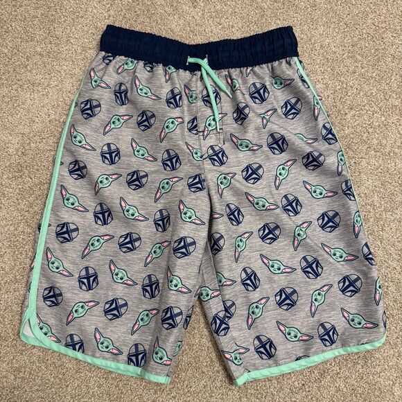 Star Wars Mandalorian Swim Trunks Grogu Baby Yoda Size Boy's Large Gray - Picture 1 of 8